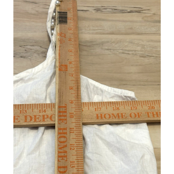 Marc New York Women Large Tank Blouse 100% Linen Pearl Strap White Flowy Coastal - Picture 5 of 6